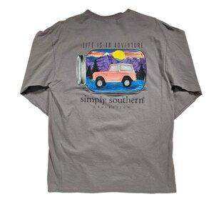 Simply Southern Life is an Adventure Gray Bronco Long Sleeve Shirt Women Size Lg